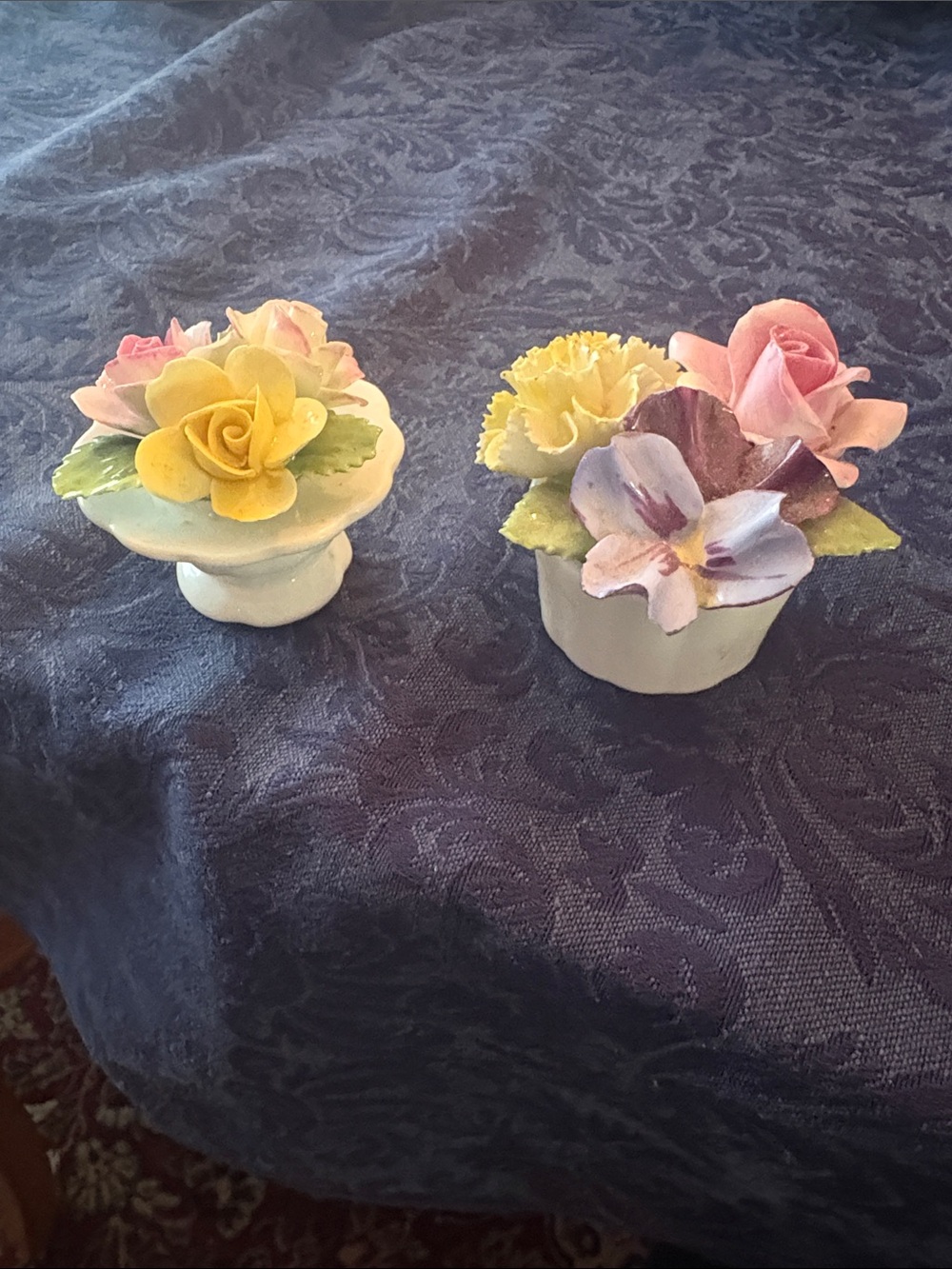 Royal Adderley Floral Accent Figurines in Yellow, Pink and Purple